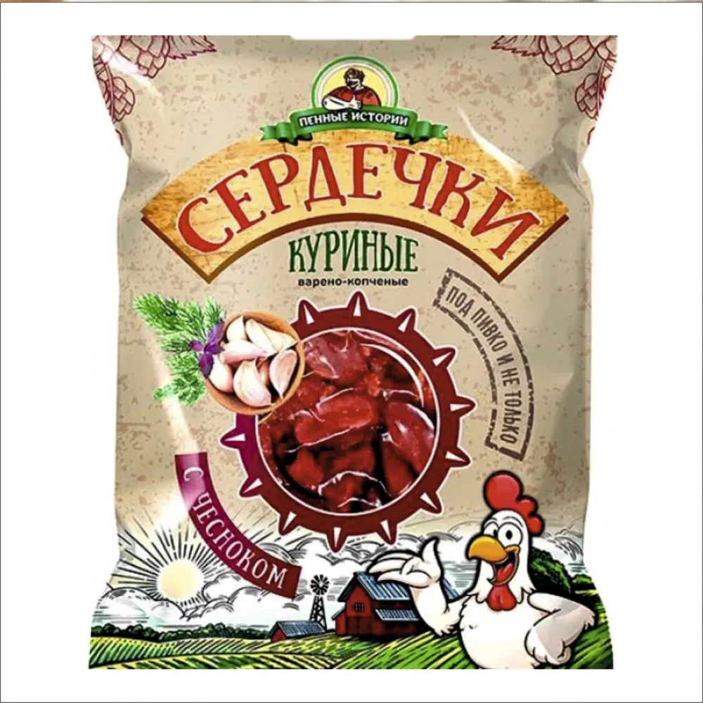 Сердечки куриные с чесноком в/к "Пенные истории" шт/70гр