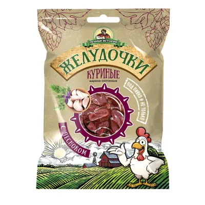 Желудочки куриные с чесноком в/к "Пенные истории" шт/70гр