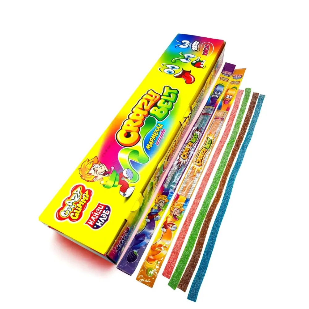 Мармелад в кислой обсыпке "CRAZY GUMMY CRAZY BELT" (кислый ремешок) ассорти уп/72шт*15гр