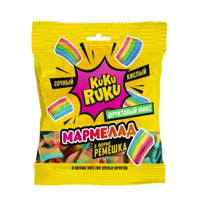 KUKU RUKU  КУСОЧКИ РЕМЕШОК ФРУКТОВЫЙ МИКС КИСЛЫЙ шт/150гр