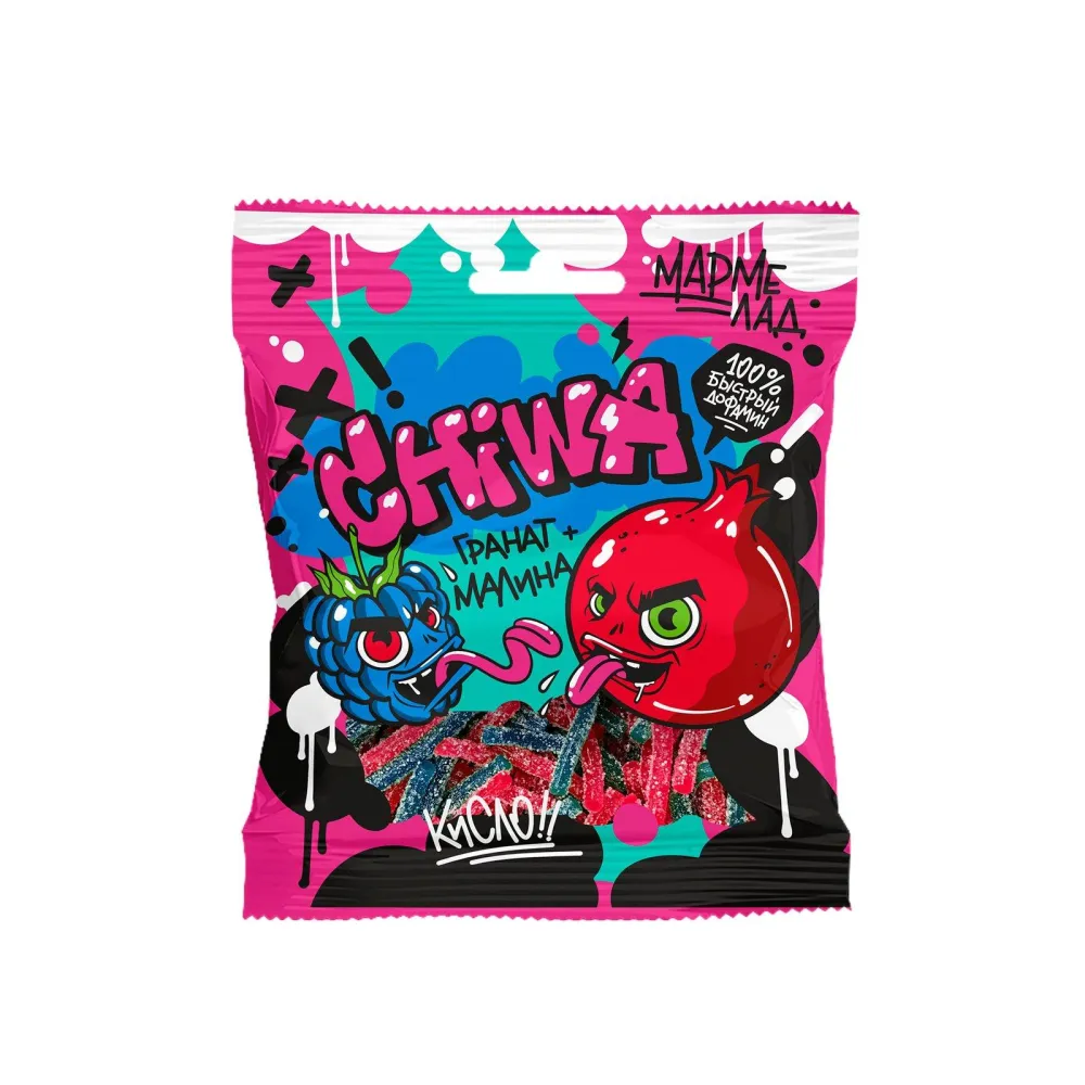 CHIWA GRAFFITI КУСОЧКИ СПАГЕТТИ ГРАНАТ И МАЛИНА КИСЛЫЙ шт/90гр