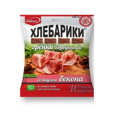 Гренки бородинские со вкусом бекона ХЛЕБАРИКИ шт/ 100 гр