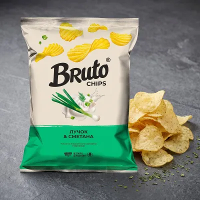 BRUTO FLAVOR Чипсы рифленые лучок сметана 120 гр/ 18 шт уп.