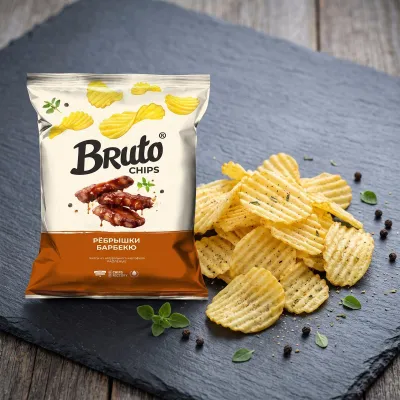 BRUTO FLAVOR Чипсы рифленые ребрышки барбекю 120 гр/ 18 шт уп.