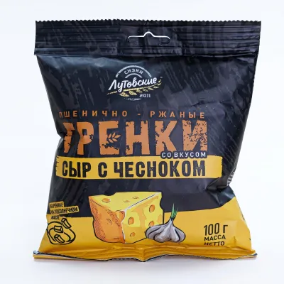 Гренки пшенично-ржаные "Сыр с чесноком", п/э пакет, 100 гр