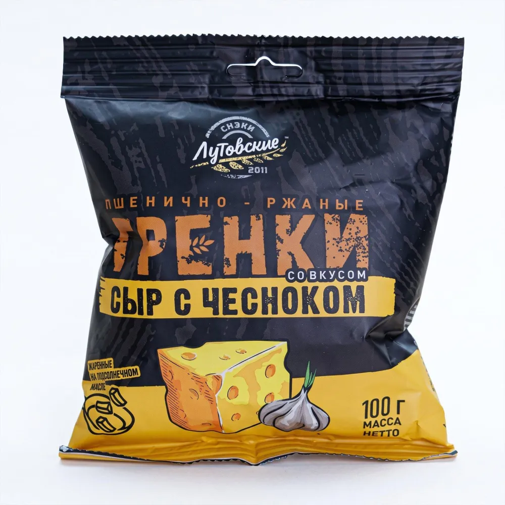 Гренки пшенично-ржаные "Сыр с чесноком", п/э пакет, 100 гр