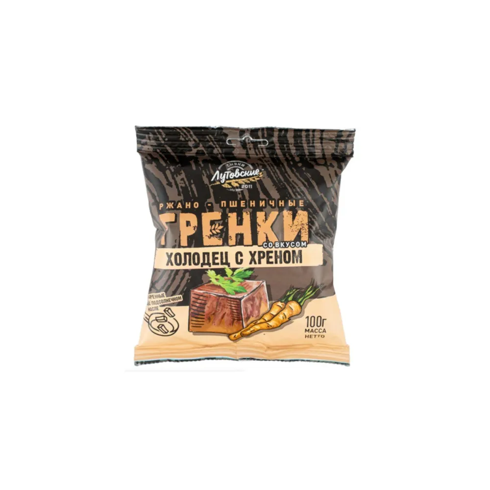Гренки ржано-пшеничные "Хрен и холодец", п/э пакет, 100 гр